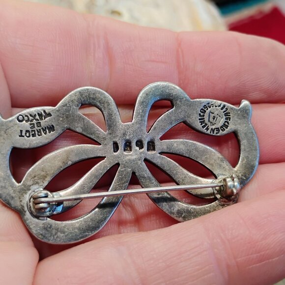 VTG Margot De Taxco Sterling Silver Enamel Bow Ribbon Knot Brooch Pin Mexico - Picture 6 of 10
